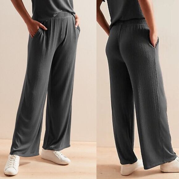 Banana Republic | NWT Gray Ribbed Knit Relaxed Fit Straight Leg Lounge Pants - Picture 1 of 8